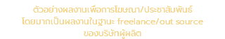 ตัวอย่างผลงานเพื่อการโฆษณา/ประชาสัมพันธ์ โดยมากเป็นผลงานในฐานะ freelance/out source ของบริษัทผู้ผลิต